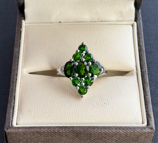 Sterling Silver Green Gem Cluster Ring