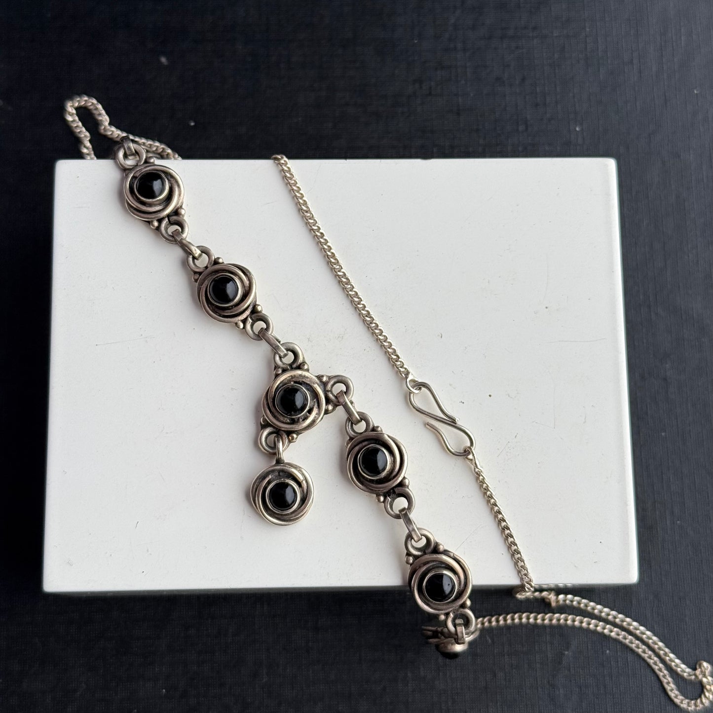 Sterling Silver Black Cabochon Gem Necklace