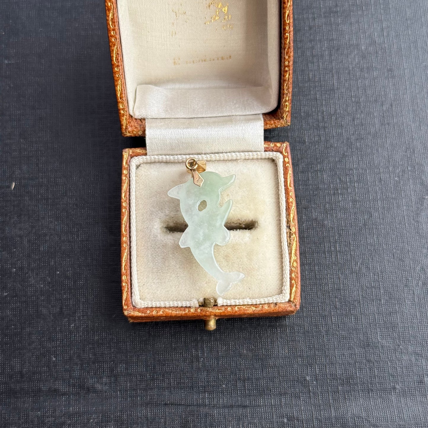 14k Gold and Jade Dolphins Pendant