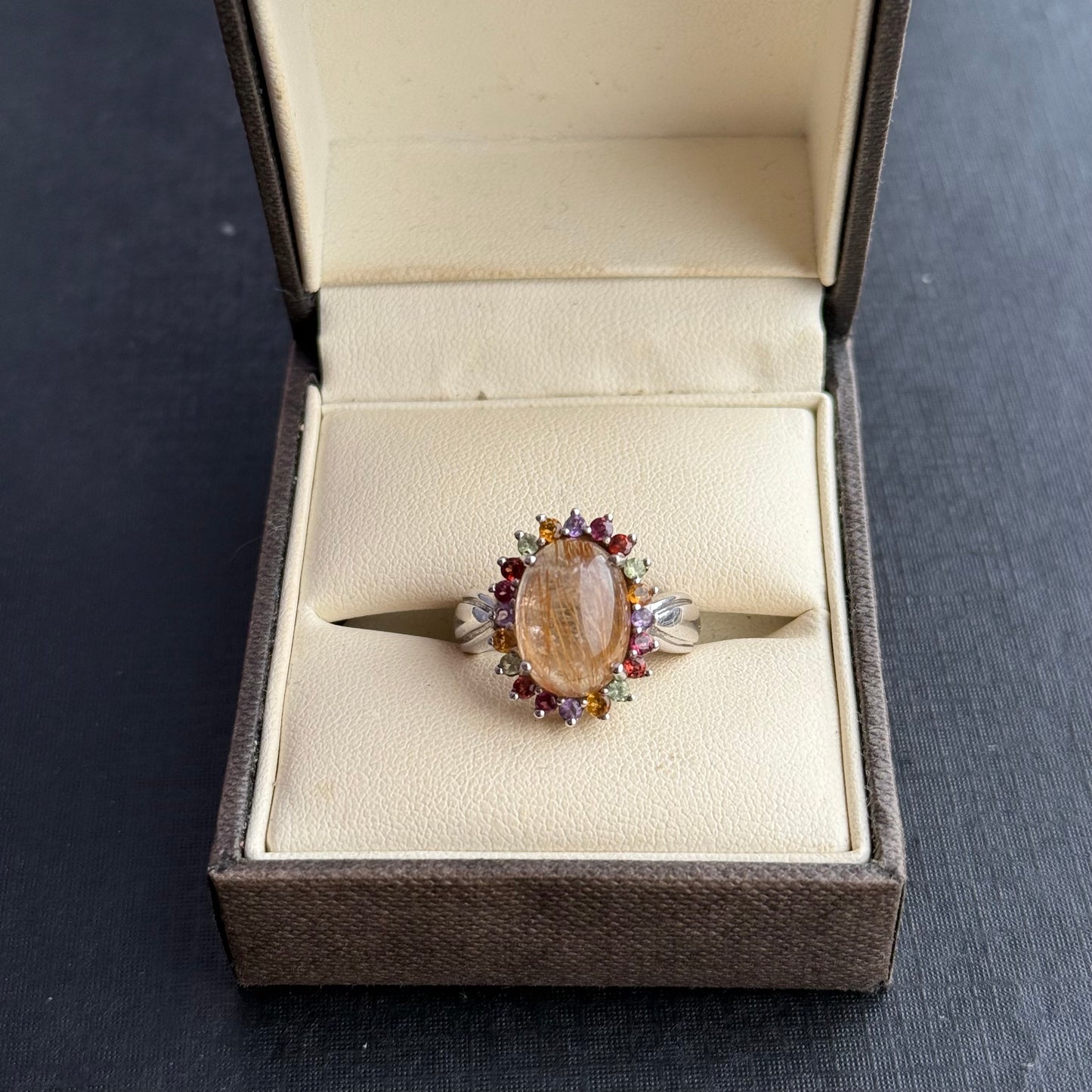 Sterling Silver Multi-Gem Cluster Ring.