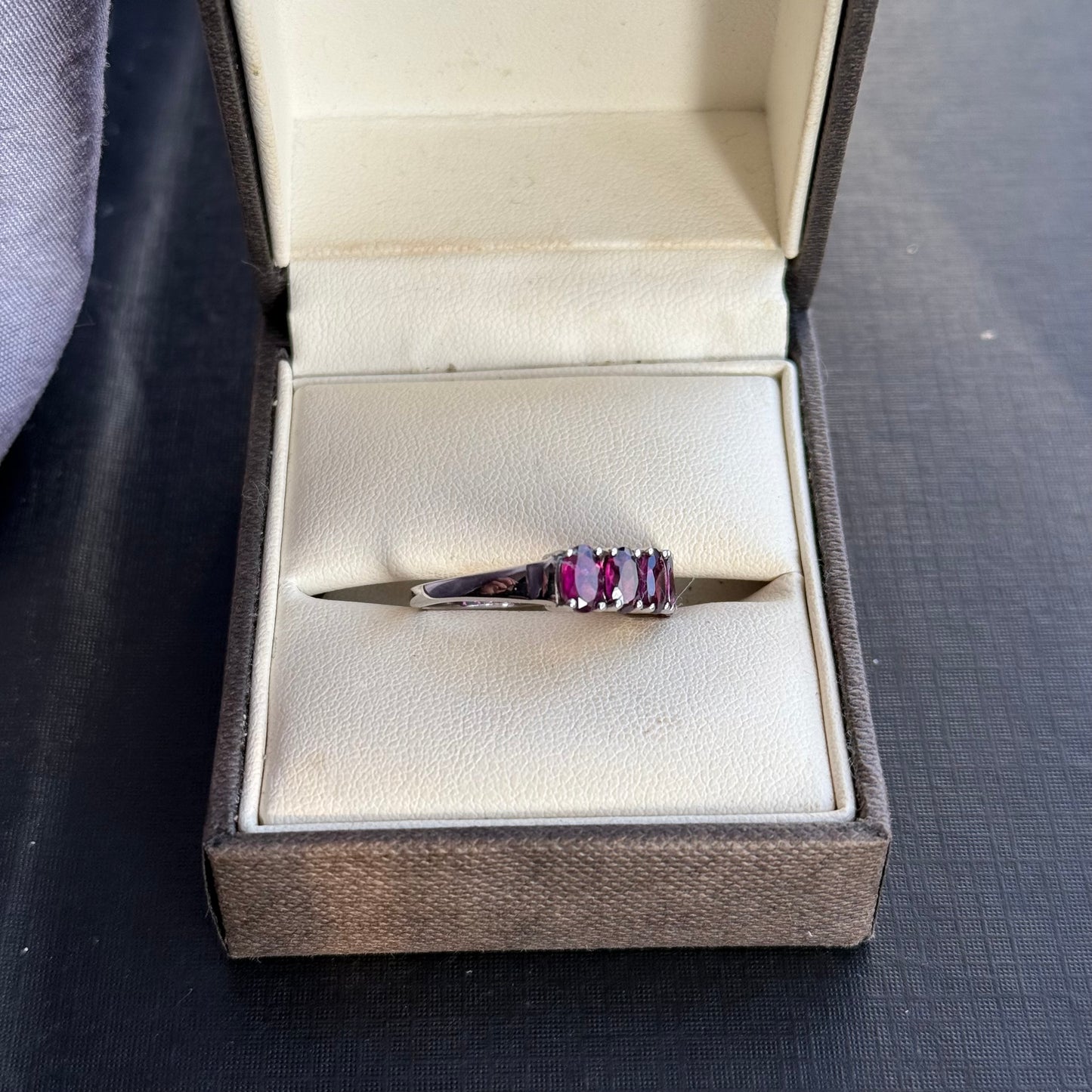 Sterling Silver Rhodolite Garnet Five Stone Ring.