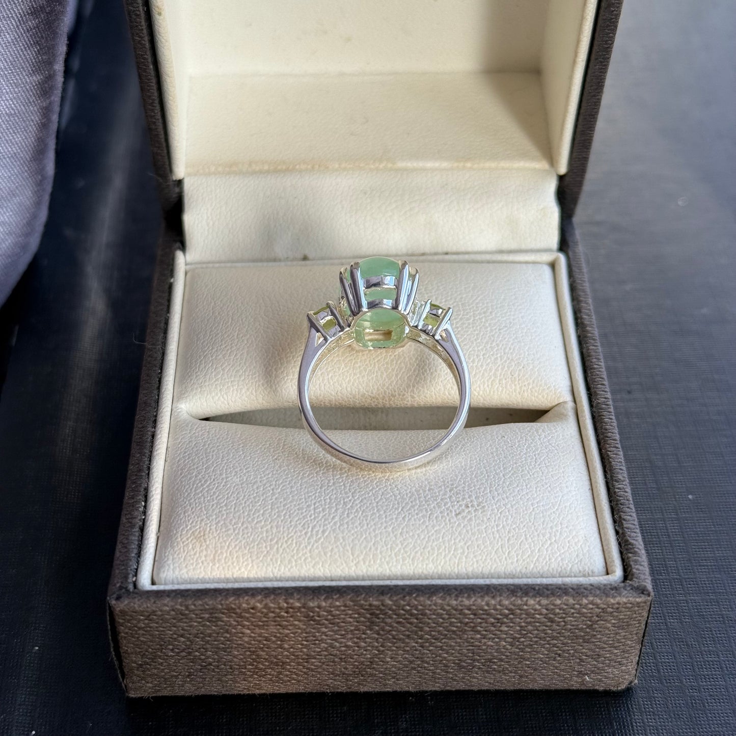 Sterling Silver Peridot and Cabochon Gem Ring