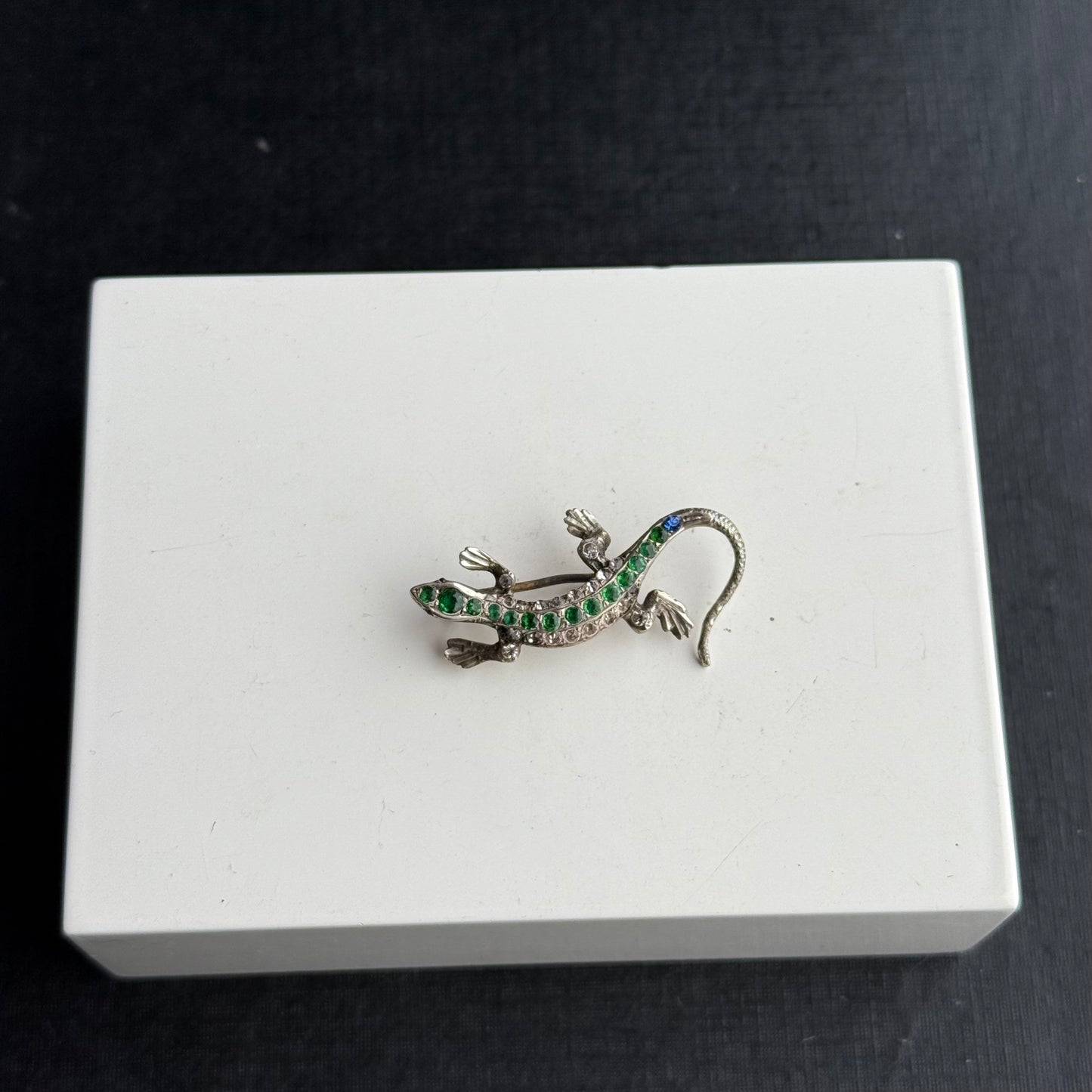 Victorian Silver Emerald Ruby and Sapphire Lizard Brooch