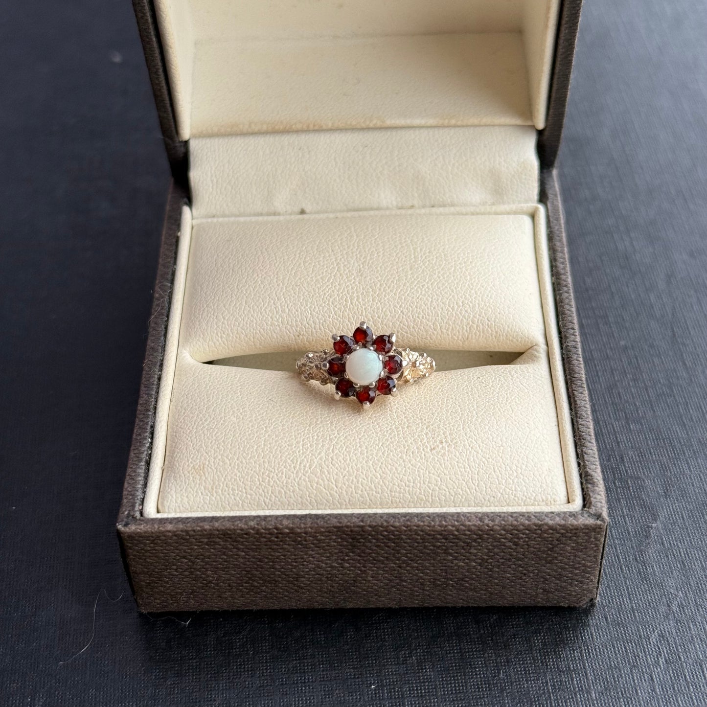 Sterling Silver Opal Garnet Cluster Ring