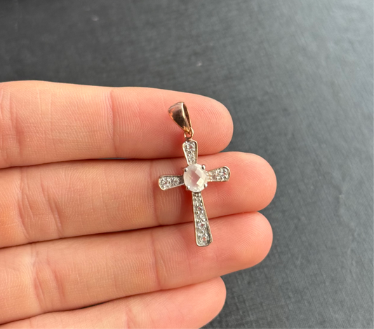 9ct Rose Gold and Moonstone Cross Pendant