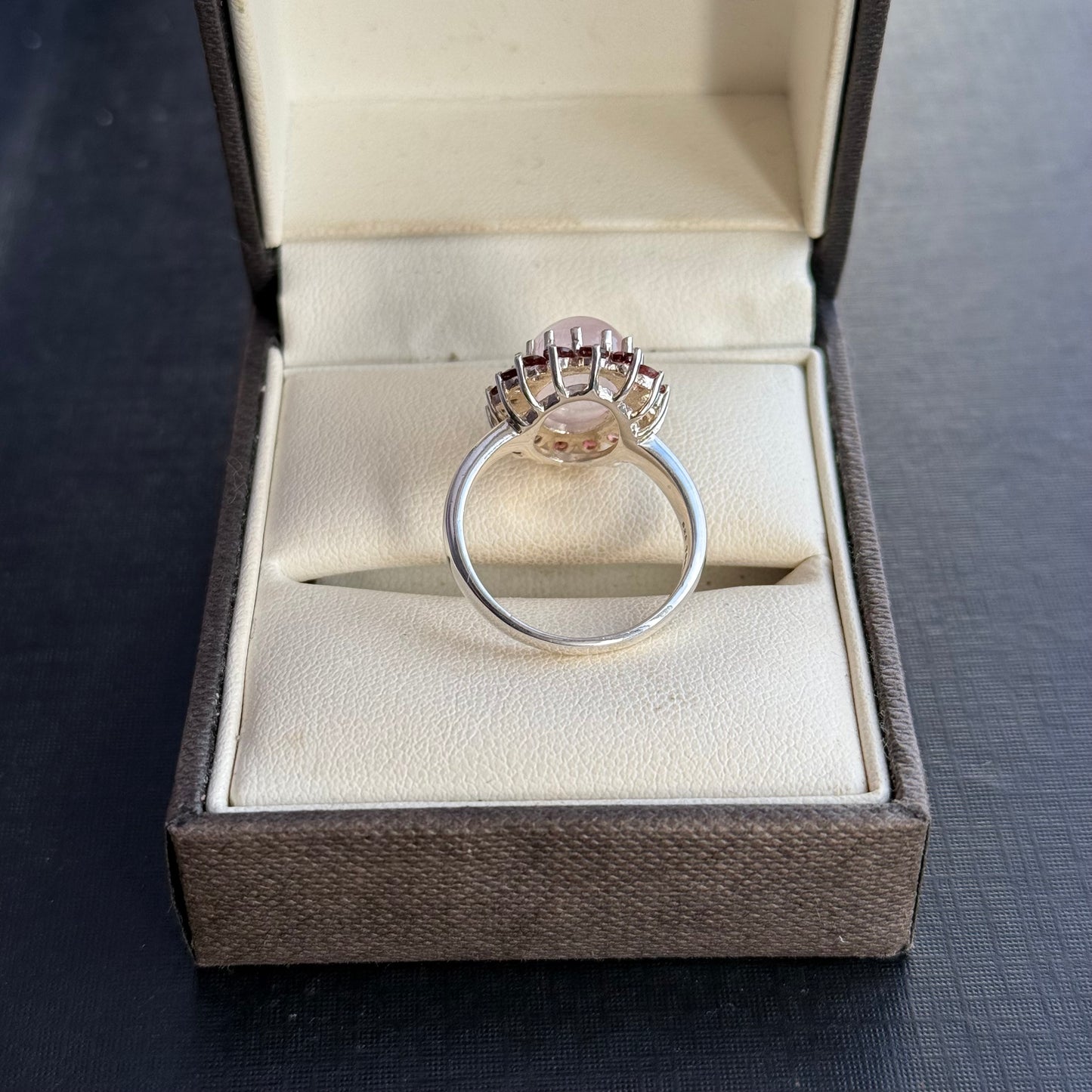 Sterling Silver Pink Quartz and Topaz Cluster Ring