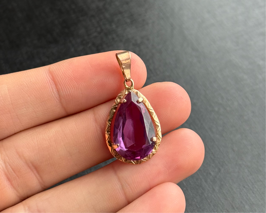 9ct Gold Amethyst Tear Drop Pendant