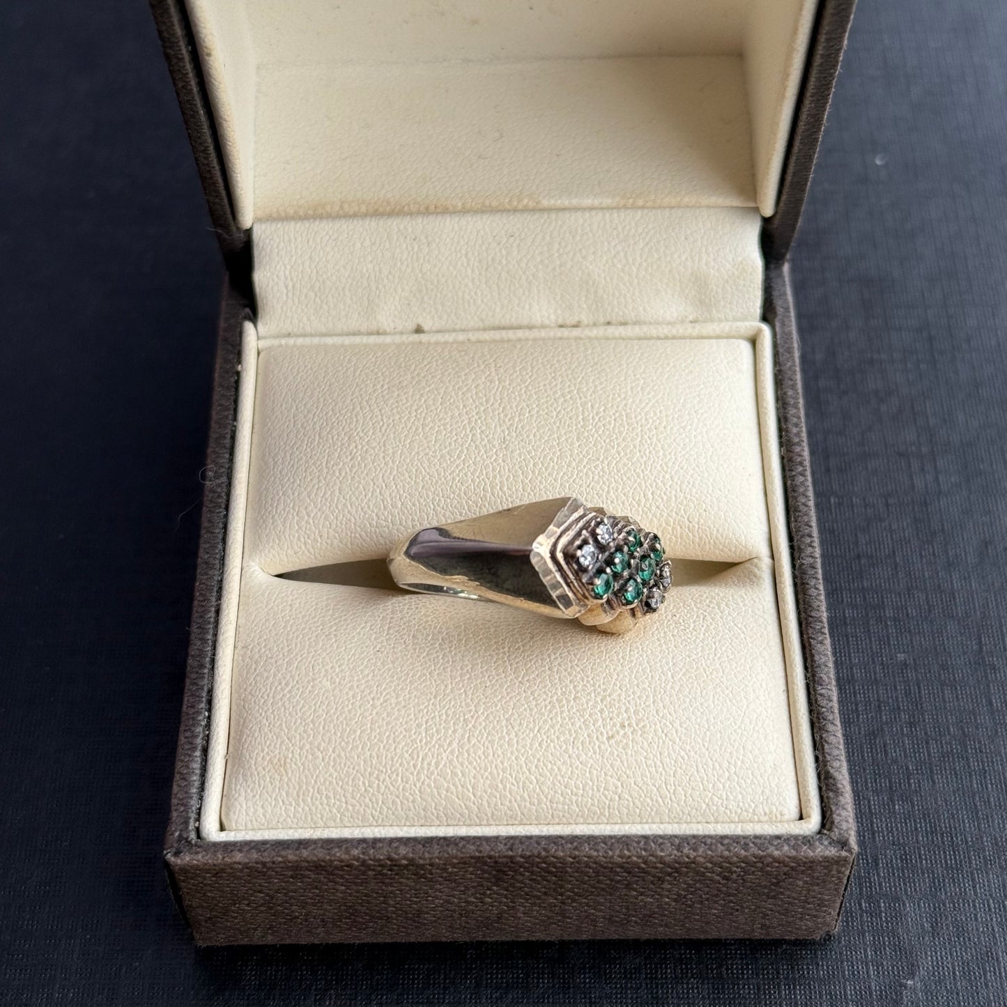 Sterling Silver Emerald & Clear Stone Ring