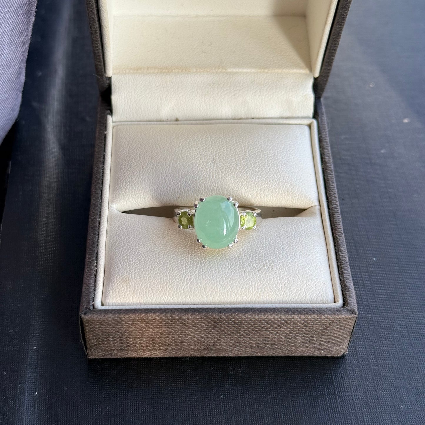 Sterling Silver Peridot and Cabochon Gem Ring