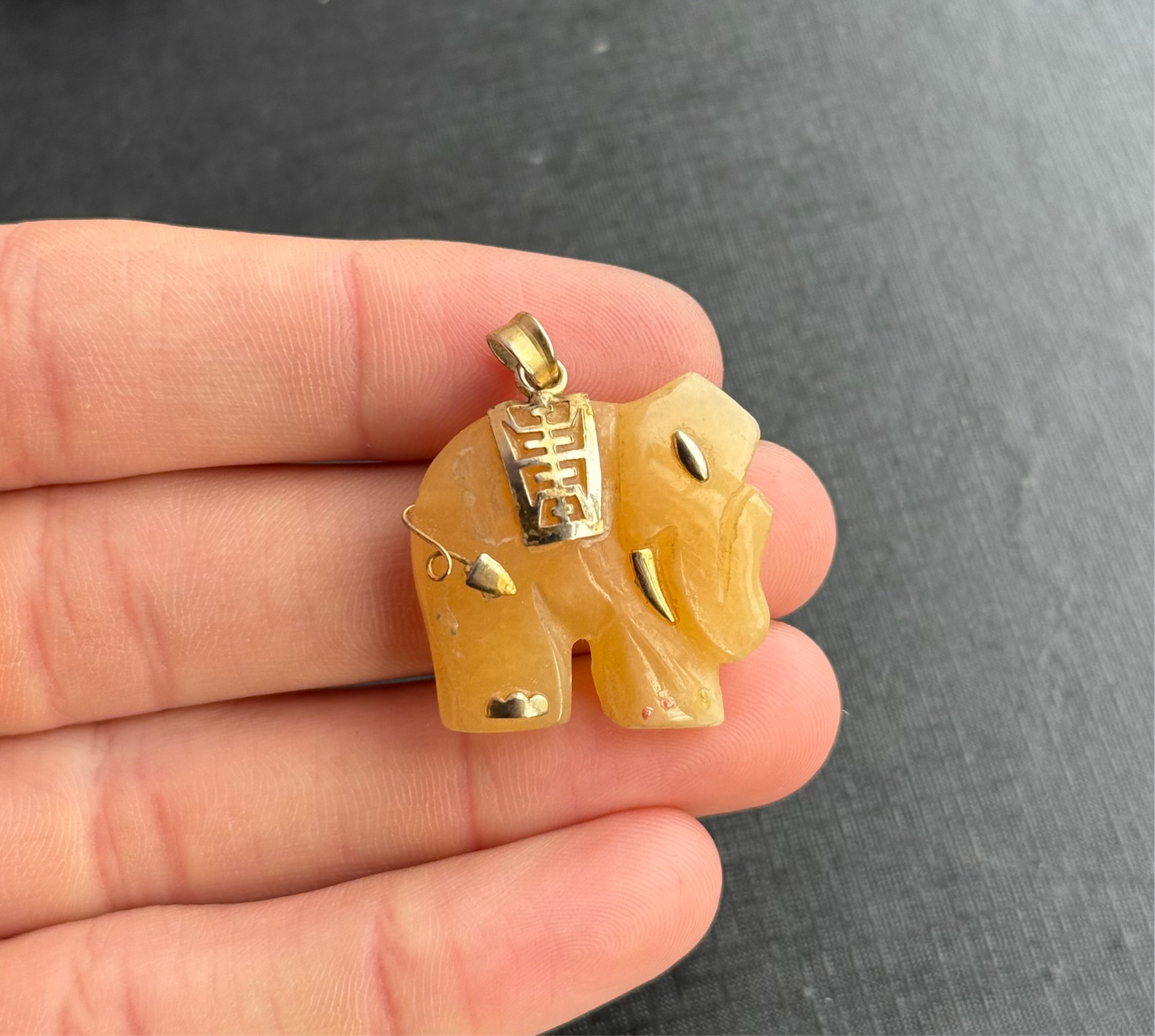 14k Gold and Orange Jade Elephant Pendant