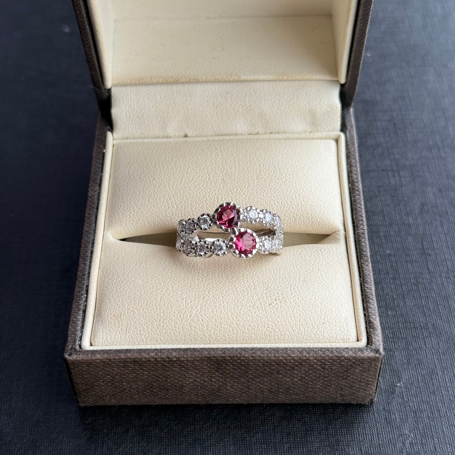 Sterling Silver Pink & Clear Gem Ring