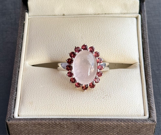 Sterling Silver Pink Quartz and Topaz Cluster Ring