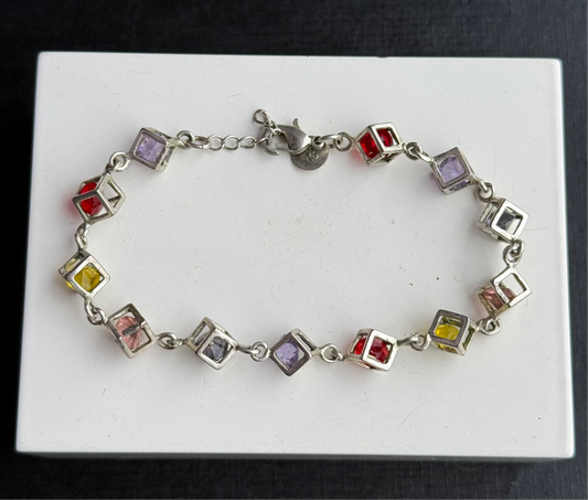 Sterling Silver Gem Cube Bracelet