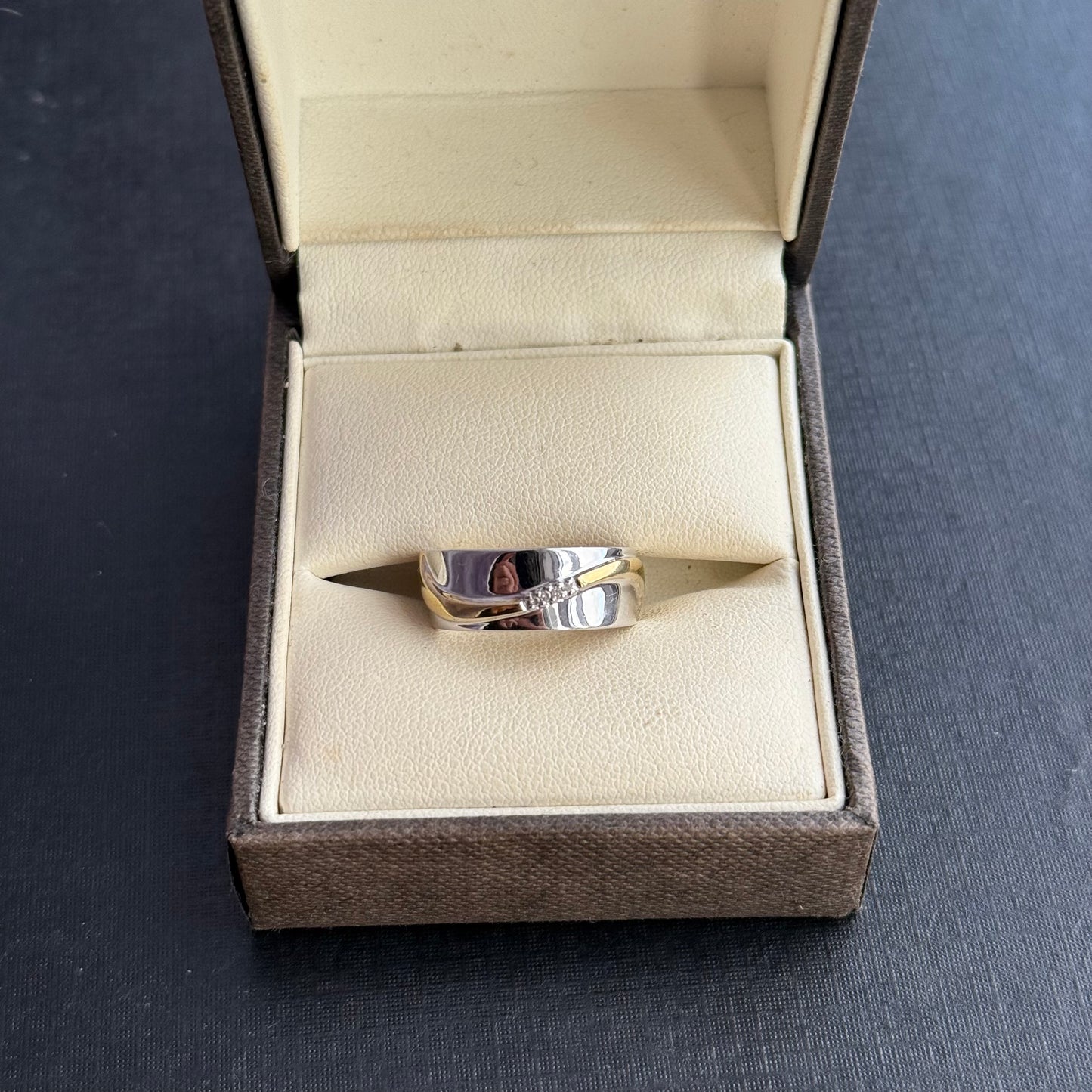 Sterling Silver Gold and Diamond Band Ring