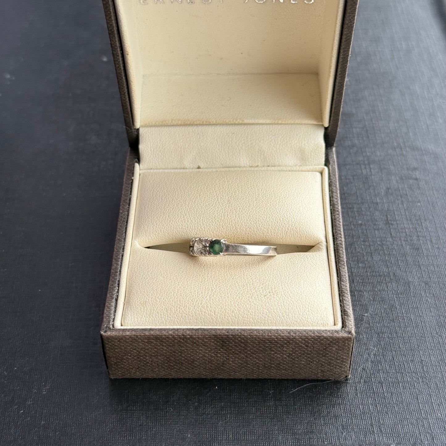 Sterling Silver Emerald Clear Gem Ring