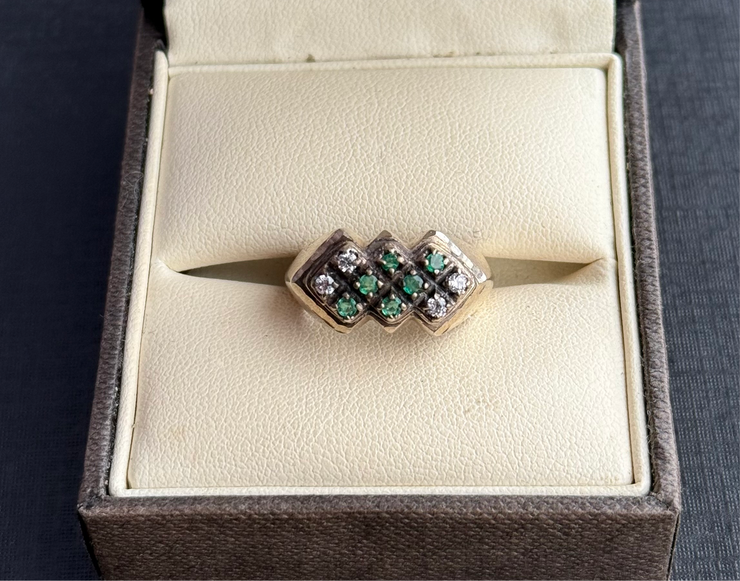 Sterling Silver Emerald & Clear Stone Ring