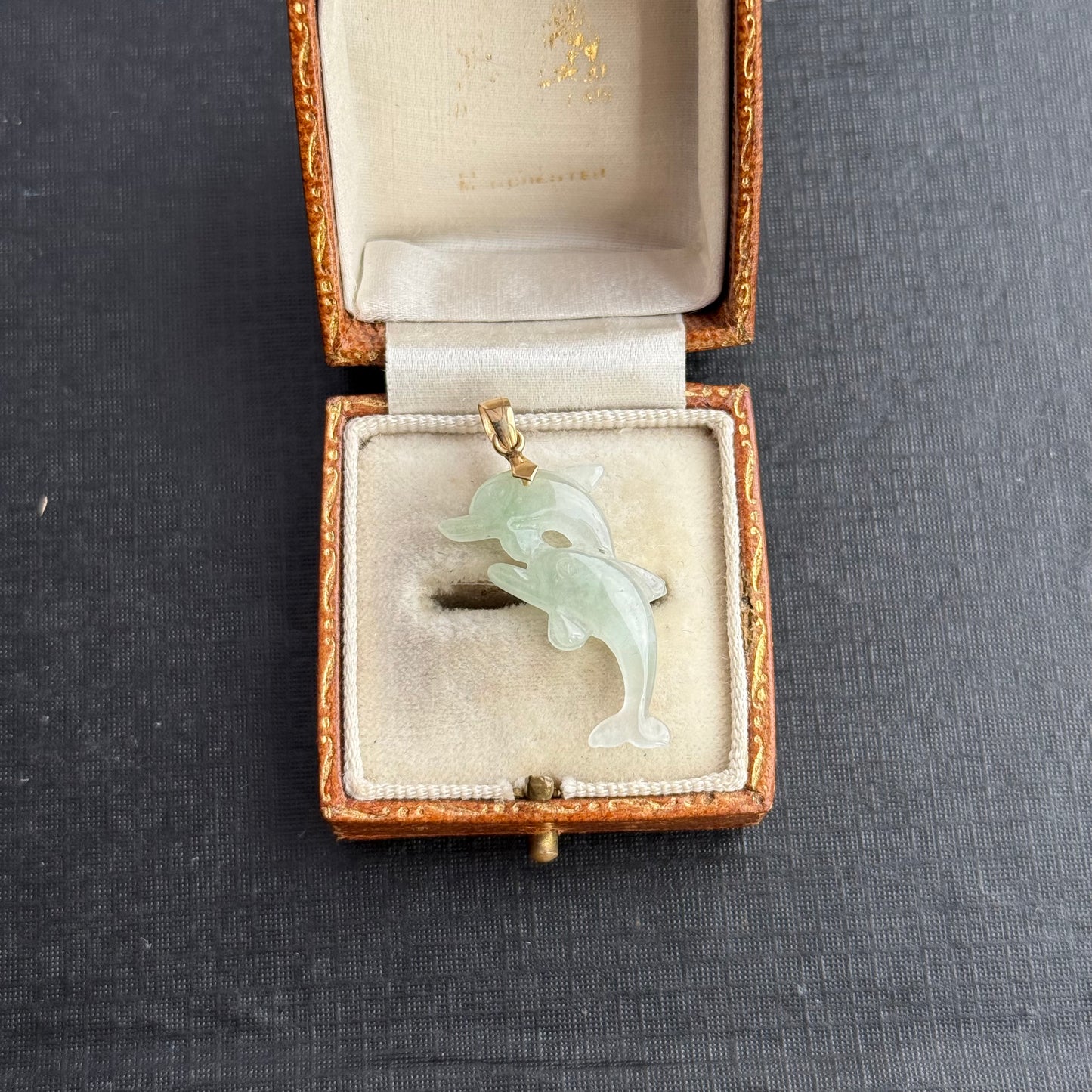 14k Gold and Jade Dolphins Pendant