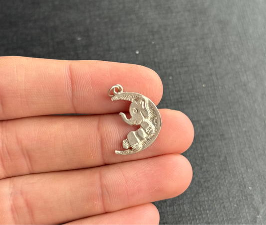 Sterling Silver Elephant on Moon Charm