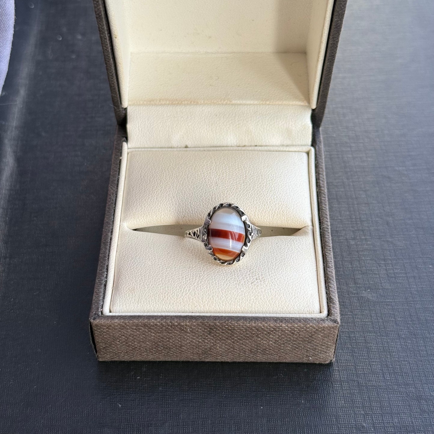 Antique Sterling Silver Agate Ring